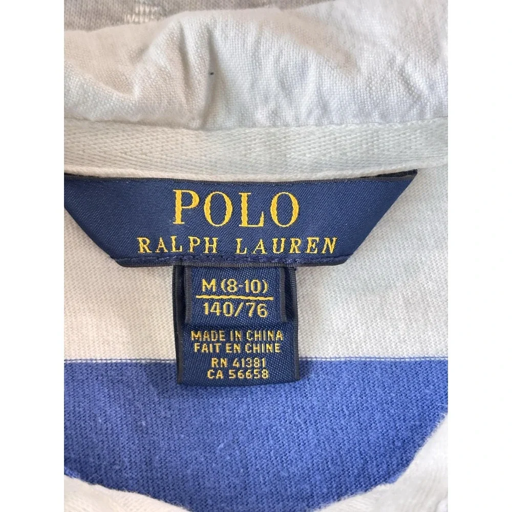 Polo Ralph Lauren Shirt Dress Girls 8-10 Blue White Stripe Lace Ruffle Hem Crest
